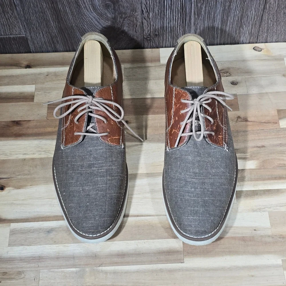Joseph Abboud Canvas Leather Derby Shoes 12M Brown Tan Mixed‎ Media Casual Dress